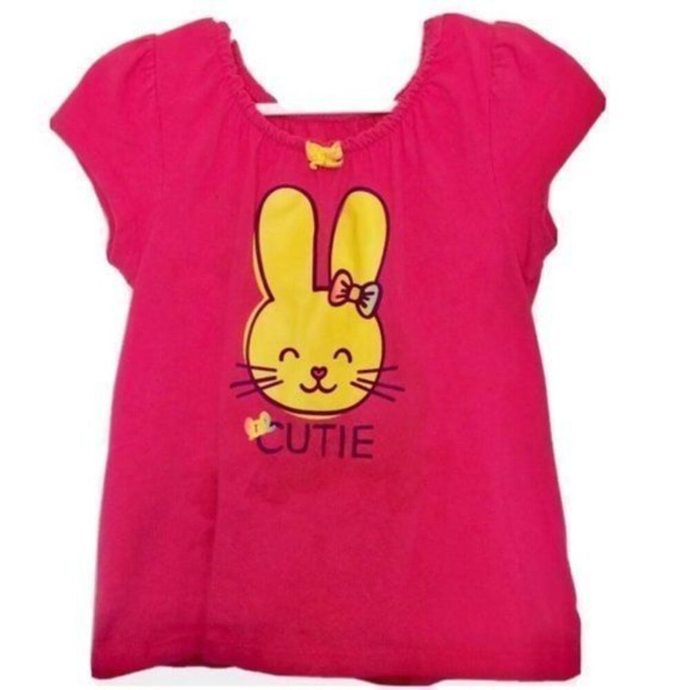 Circo Blouse Size 4t Bunny Cutie Pink Yellow  Short sleeve Girls Elastic Summer